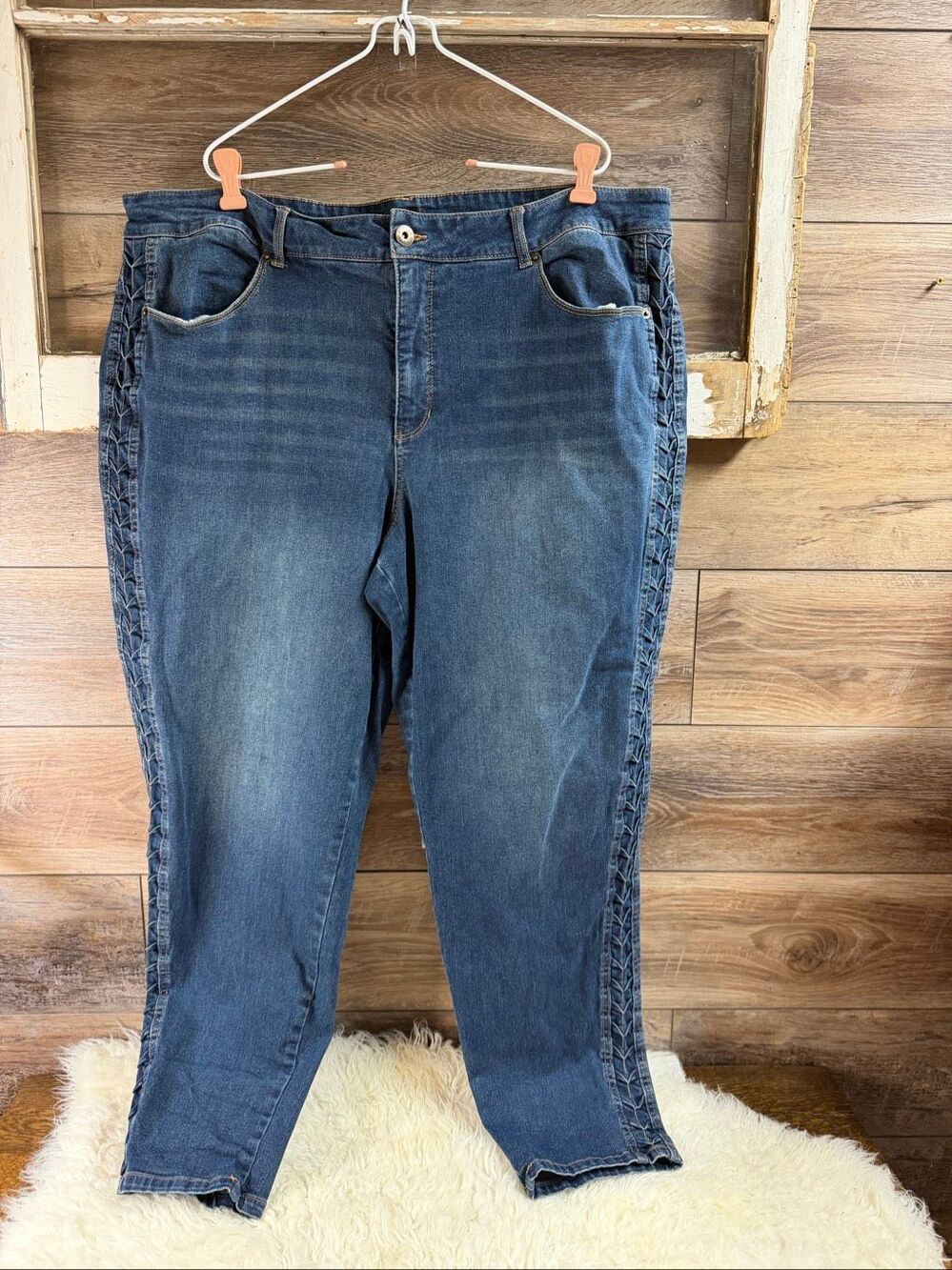 Ashley Stewart Women’s Size 24 Blue Jeans Braided Side Detail Straight Leg Denim